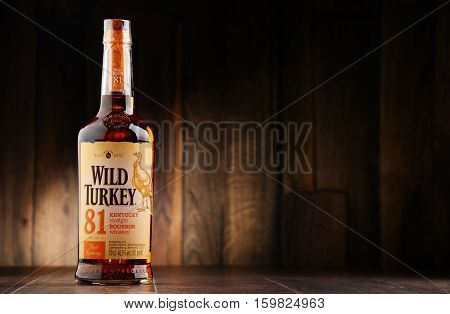POZNAN POLAND - NOV 22 2016: Wild Turkey is a brand of Kentucky straight bourbon whiskey produced by the Austin Nichols division of Campari Group