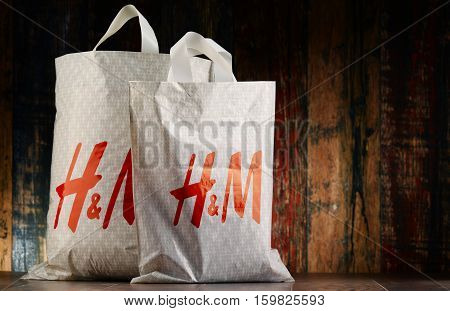 POZNAN POLAND - NOV 25 2016: H & M Hennes & Mauritz AB is a Swedish multinational clothing-retail company It operates over 4000 stores in 62 countries worldwide