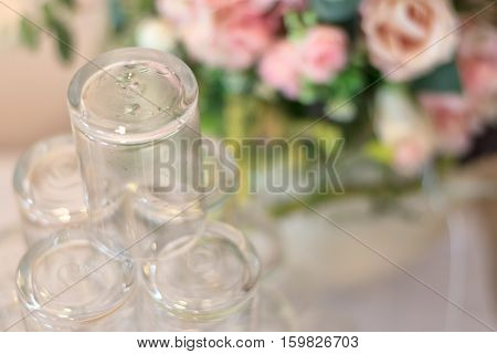 lot of empty glass for celebration event dinnerselective focus.