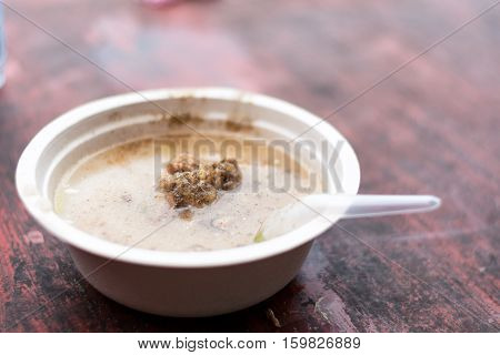 close up thai style mush with pork in bowl is delicious mealselective focus.
