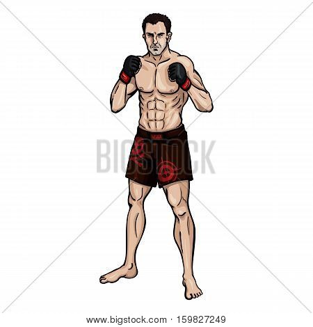 Vector Cartoon Color Illustration - Muscular Mma Fighter