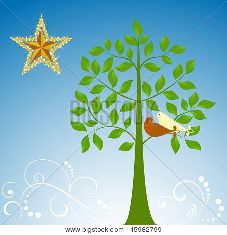 Tauben in einem Baum - Fleur De Lis-Schwanz