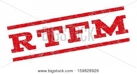 Rtfm watermark stamp. Text caption between parallel lines with grunge design style. Rubber seal stamp with scratched texture. Vector red color ink imprint on a white background.