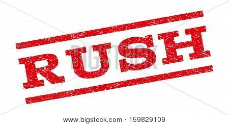 Rush watermark stamp. Text caption between parallel lines with grunge design style. Rubber seal stamp with dust texture. Vector red color ink imprint on a white background.