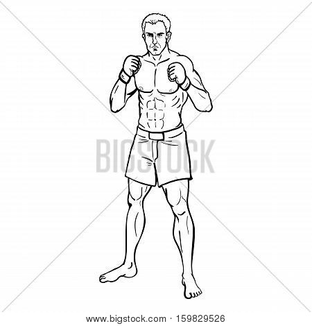 Vector Line Art Illustration - Muscular Mma Fighter