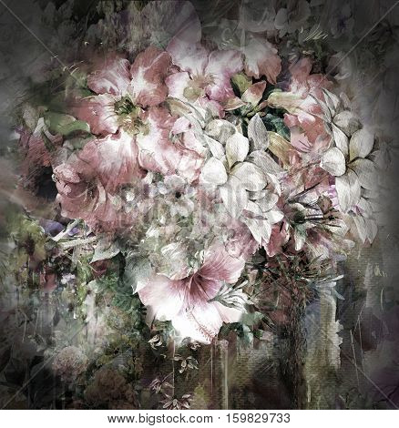 Bouquet of multicolored flowers watercolor painting on full color background