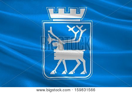 Flag of Tromso is a city and municipality in Troms county Norway. 3d illustration