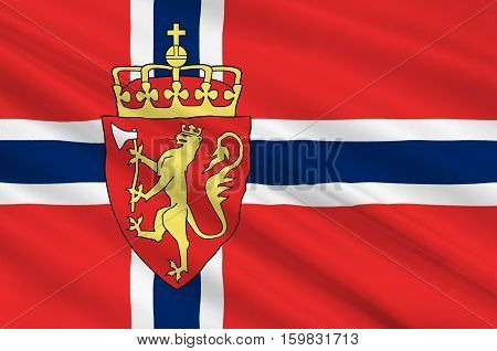 Flag of Kingdom of Norway is a sovereign and unitary monarchy of the Scandinavian Peninsula. 3d illustration