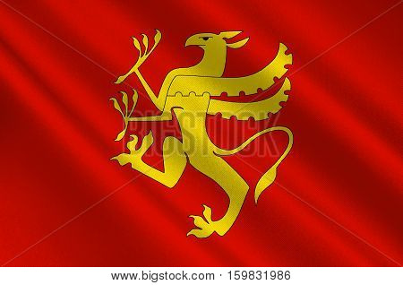 Flag of Troms is a county in Northern Norway. 3d illustration