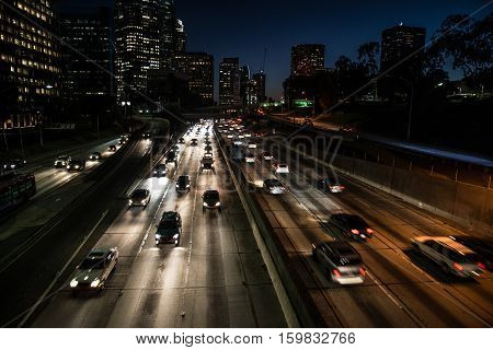 Traffic on a highway many cars driving
