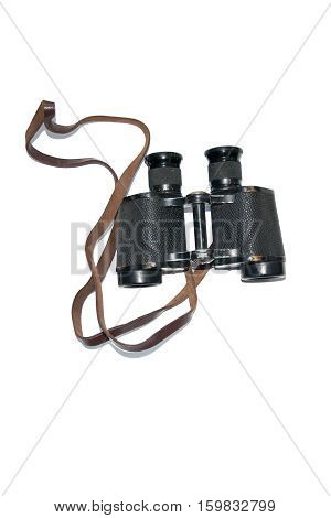 Vintage Retro binoculars with strap. The Second World War military binoculars.