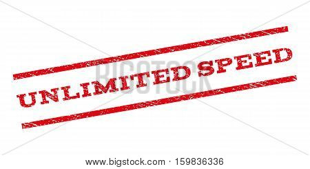 Unlimited Speed watermark stamp. Text caption between parallel lines with grunge design style. Rubber seal stamp with dust texture. Vector red color ink imprint on a white background.