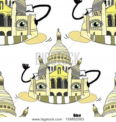 seamless pattern Sacré-Coeur Basilica.vector illustration in cartoon style