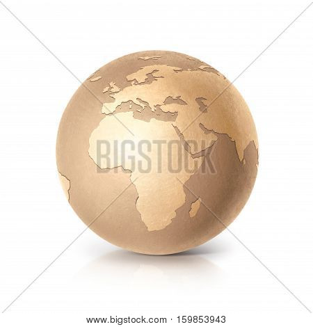Golden globe 3D illustration europe and africa map on white background