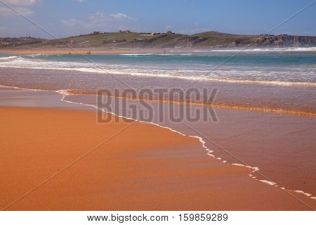LIENCRES DUNES SPAIN - AUGUST 21: View of the Liencres dunes nature reserve in the Cantabrian sea on August 21 2016