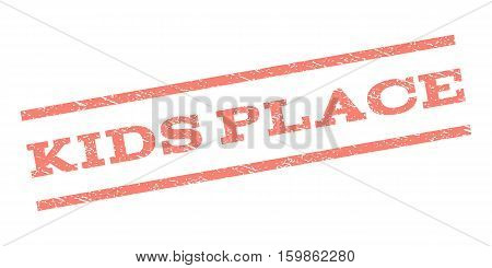 Kids Place watermark stamp. Text tag between parallel lines with grunge design style. Rubber seal stamp with dirty texture. Vector salmon color ink imprint on a white background.