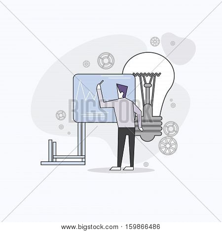 Business Man Board Finance Graph Working Laptop Computer Professor Teacher Seminar Training Conference Vector Illustration
