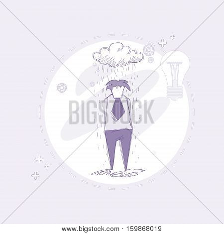 Business Man Rain Big Problem Failure Concept Vector Illustration