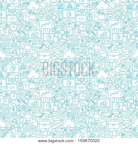 Line Web Development White Seamless Pattern. Vector Illustration of Outline Tile Background. Business and SEO.