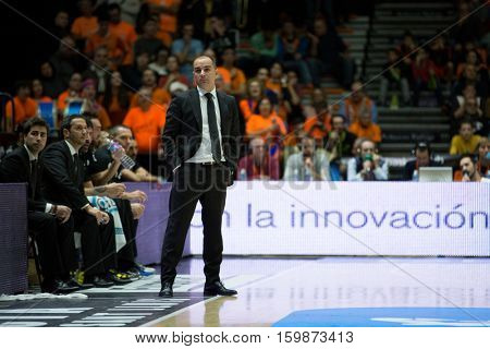 VALENCIA, SPAIN - DECEMBER 3: Carles Dura during spanish league match between Valencia Basket and Bilbao Basket at Fonteta Stadium on December 3, 2016 in Valencia, Spain