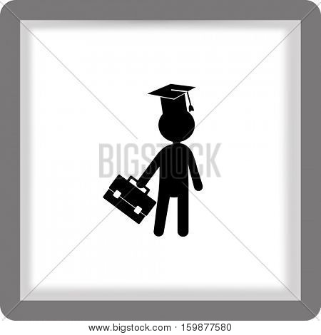 Flat icon. The man in the square academic cap with a briefcase.