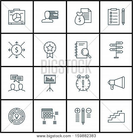 Set Of 16 Project Management Icons. Can Be Used For Web, Mobile, UI And Infographic Design. Includes Elements Such As Team, Research, Brainstorming And More.