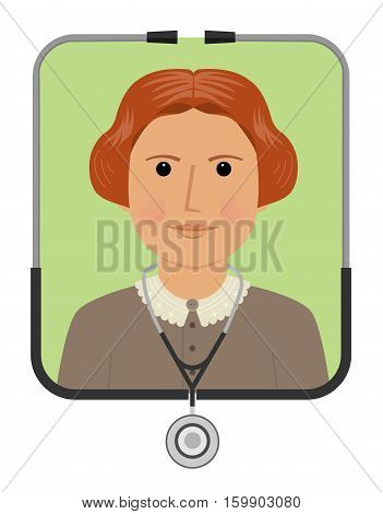 Cartoon illustration of Elizabeth Blackwell the first female doctor. Eps10