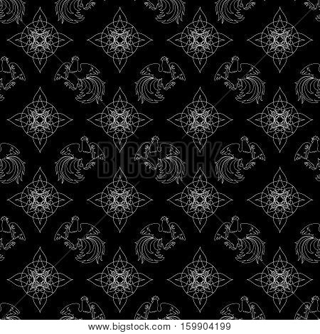 Fire Rooster 2017, China New year, seamless pattern, black and white