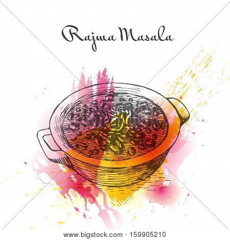 Rajma Masala watercolor effect illustration. Vector illustration of Indian cuisine.