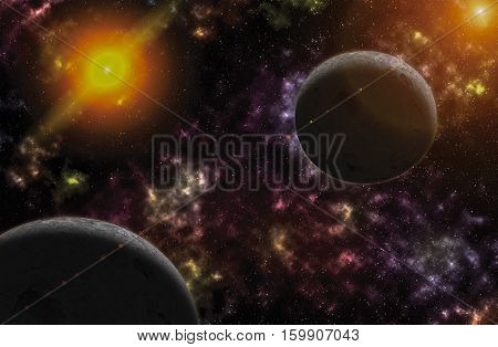 sky and sun light reflex with colorful nebulae in galaxy abstract beautiful for background with copy space.