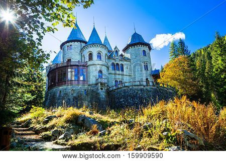 Romantic castles of Valle d'Aosta - faiy tale Savoia castle. North of Italy