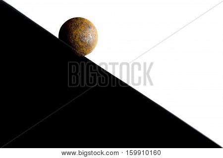 Old rusty Iron metal ball isolated on white