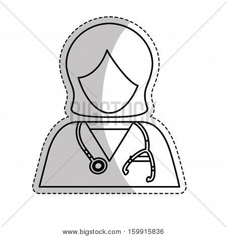 sticker of medical woman doctor with sthetoscope icon over white background. vector illustration