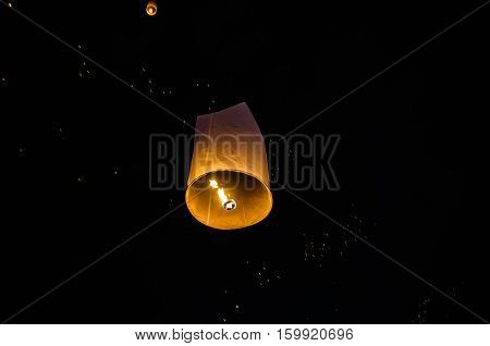 Floating lanterns ceremony or Yee Peng ceremony, traditional Lanna Buddhist ceremony in Chiang Mai, Thailand