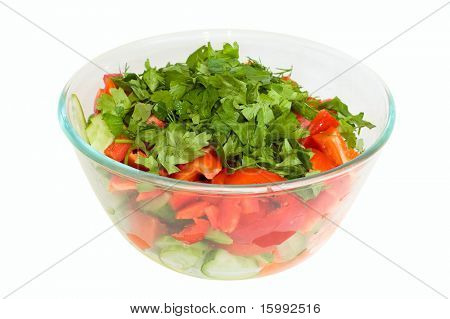 taze salata, beyaz izole kase