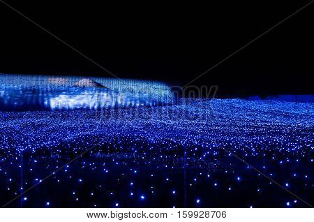 The sea of light in Nabana no Sato garden at night in winter Nagano Japan
