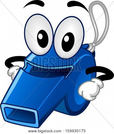 Mascot Illustration of a Blue Sports Whistle with its Arms Placed Against its Waist