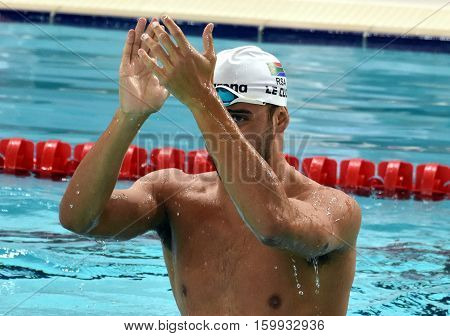 Hong Kong China - Oct 29 2016. Olympic and world champion swimmer LE CLOS Chad (RSA) after the Men's Butterfly 200m Final. FINA Swimming World Cup Victoria Park Swimming Pool.