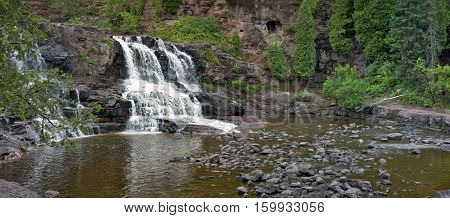 Panoramic image of Gooseberry Falls in Minnesota.