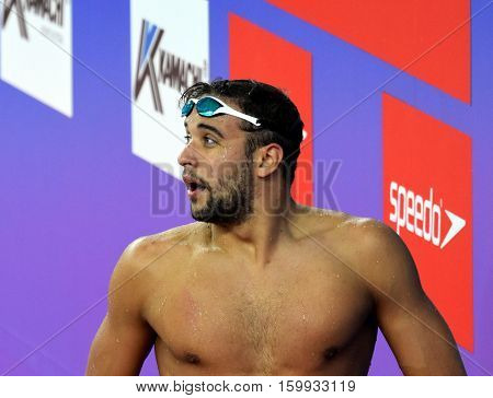 Hong Kong China - Oct 29 2016. Olympic and world champion swimmer LE CLOS Chad (RSA) after the Men's Butterfly 200m Final. FINA Swimming World Cup Victoria Park Swimming Pool.