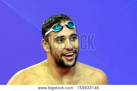 Hong Kong China - Oct 29 2016. Olympic and world champion swimmer LE CLOS Chad (RSA) after the Men's Butterfly 200m Final. FINA Swimming World Cup Victoria Park Swimming Pool.