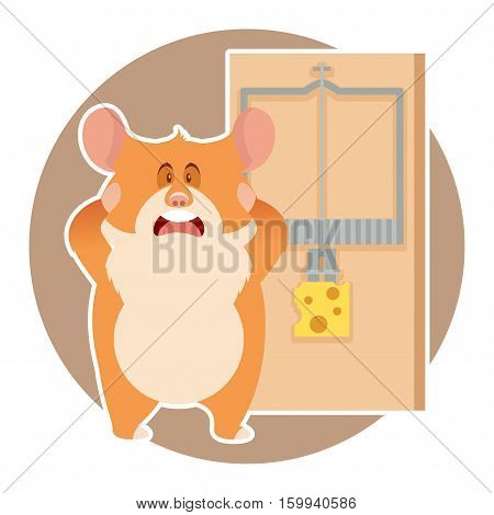 Vector image of the flat Hamster and a mousetrap