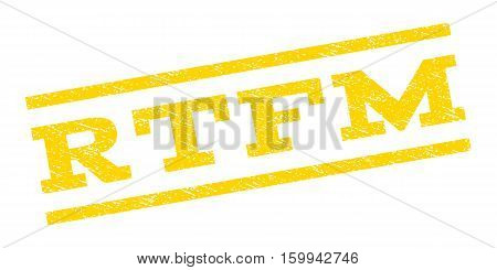 Rtfm watermark stamp. Text tag between parallel lines with grunge design style. Rubber seal stamp with scratched texture. Vector yellow color ink imprint on a white background.