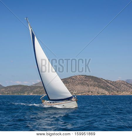 Boat competitor of sailing regatta. Yachting.