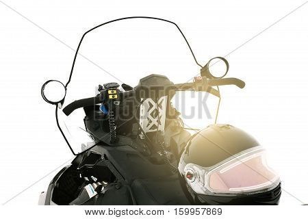 Conceptual image. Snowmobile. The concept of vacation during the winter holidays