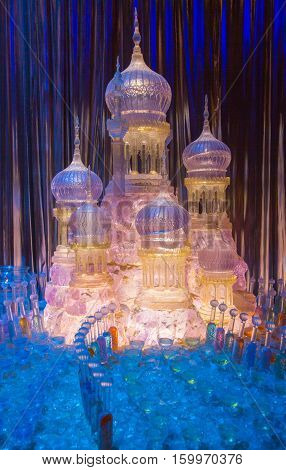 Leavesden, London, UK - 1 March 2016:  Ice sugar decoration for Christmas party in Hogwarts. Decoration Warner Brothers Studio for Harry Potter film