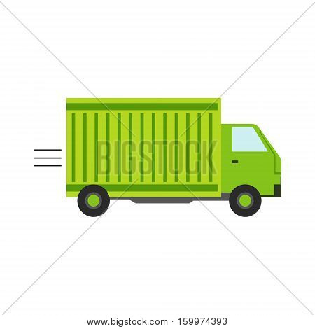 Delivery Service Company Green Long Distance Truck Delivering Shipment. Part Of Logistics Transport Firm Collection Of Cartoon Vector Illustrations.