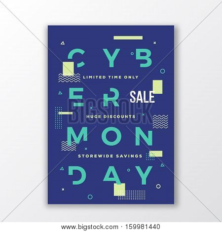 Cyber Monday Minimal Swiss Style Poster. Modern Handmade Typography. Geometry Decorative Elements and Soft Shadow. Isolated.