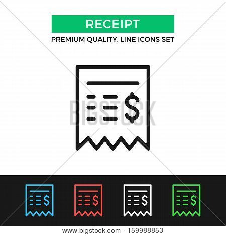 Vector sales receipt icon. Restaurant check, ATM bill. Premium quality graphic design. Signs, outline symbols collection, simple thin line icons set for websites, web design, mobile app, infographics