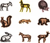 A set of nine vector illustrations of animals.